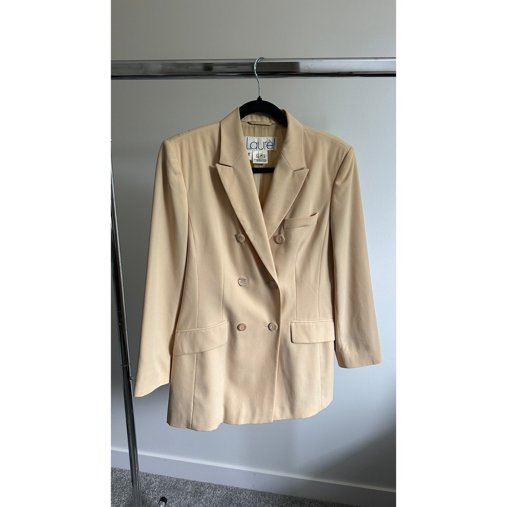 Vintage Laurèl Escada Blazer 100% Virgin Wool Double Breasted Cream Sz 38 90s